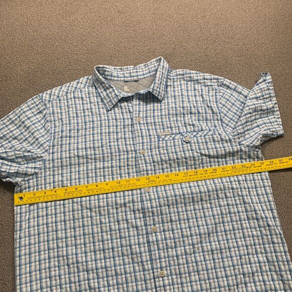 Columbia Shirt Men Large Blue White Gingham Short Sleeve Check Collar Button Up - Picture 6 of 12